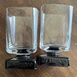 Di Saronno (2) Clear Square Glass W/ Black Square Base Barware Houseware Whiskey